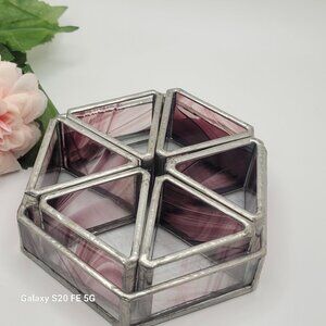 Vintage Purple Lead Stained Glass Napkin Rings and Holder or Trinket Dish